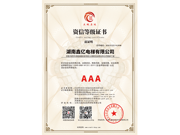 AAA資信等級證書